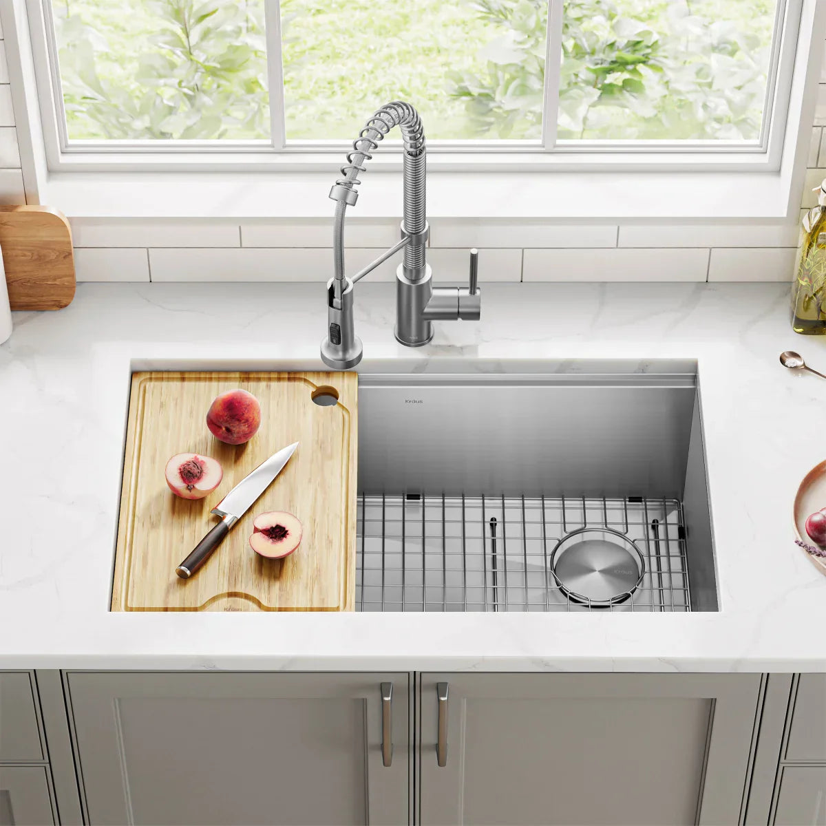 KRAUS Undermount Workstation Kitchen Sink with Pull Down Faucet
