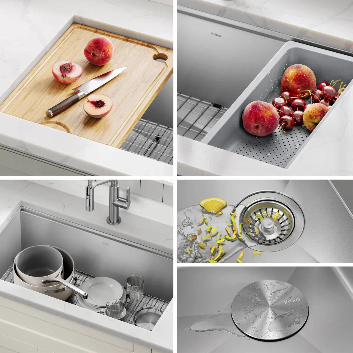 KRAUS Undermount Workstation Kitchen Sink with Pull Down Faucet