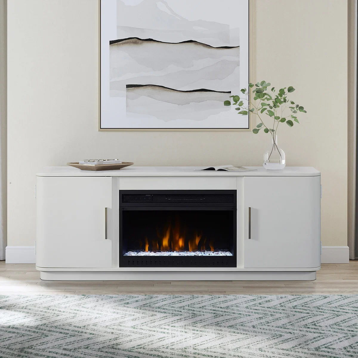 Urban TV Console with Electric Fireplace, White