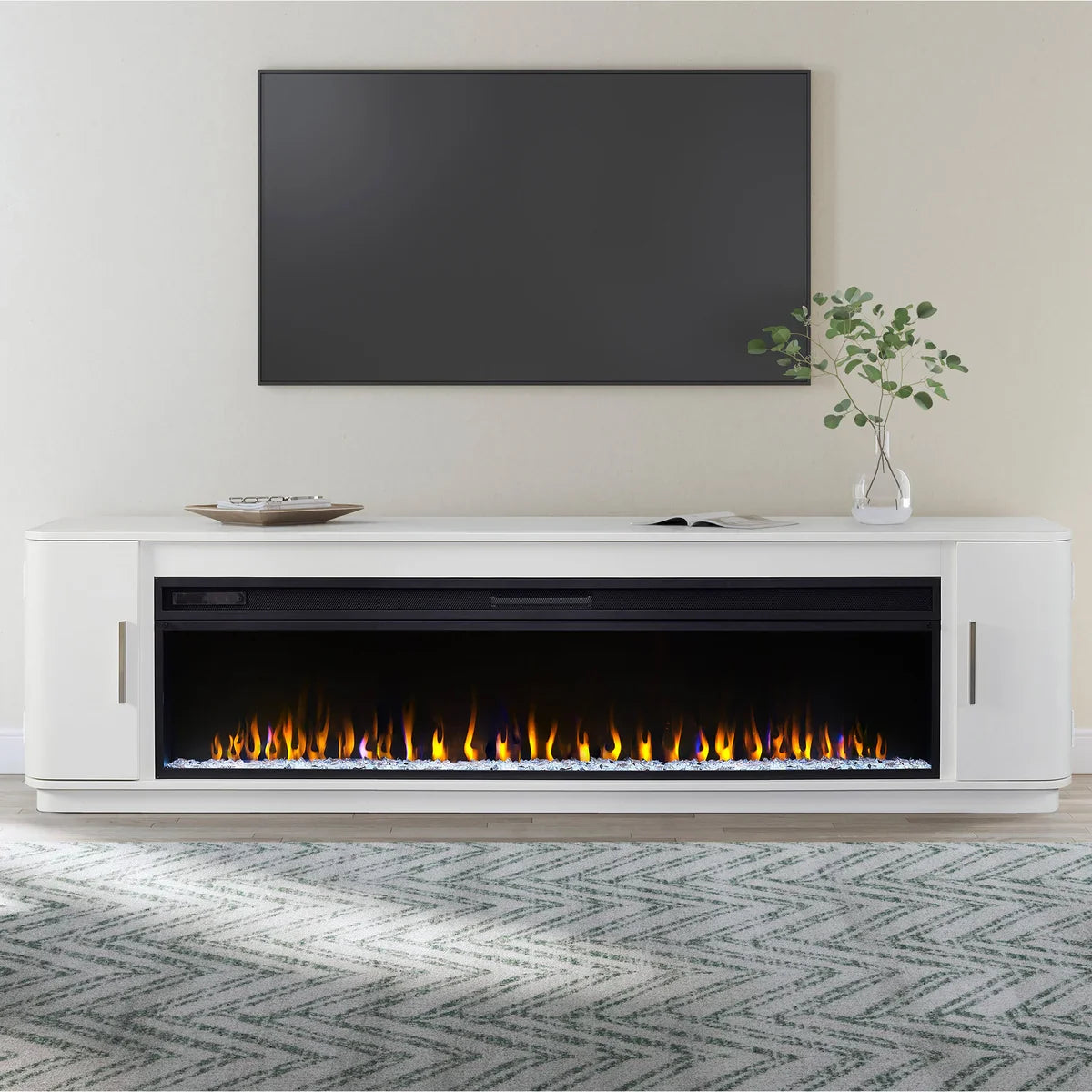 Urban TV Console with Electric Fireplace, White