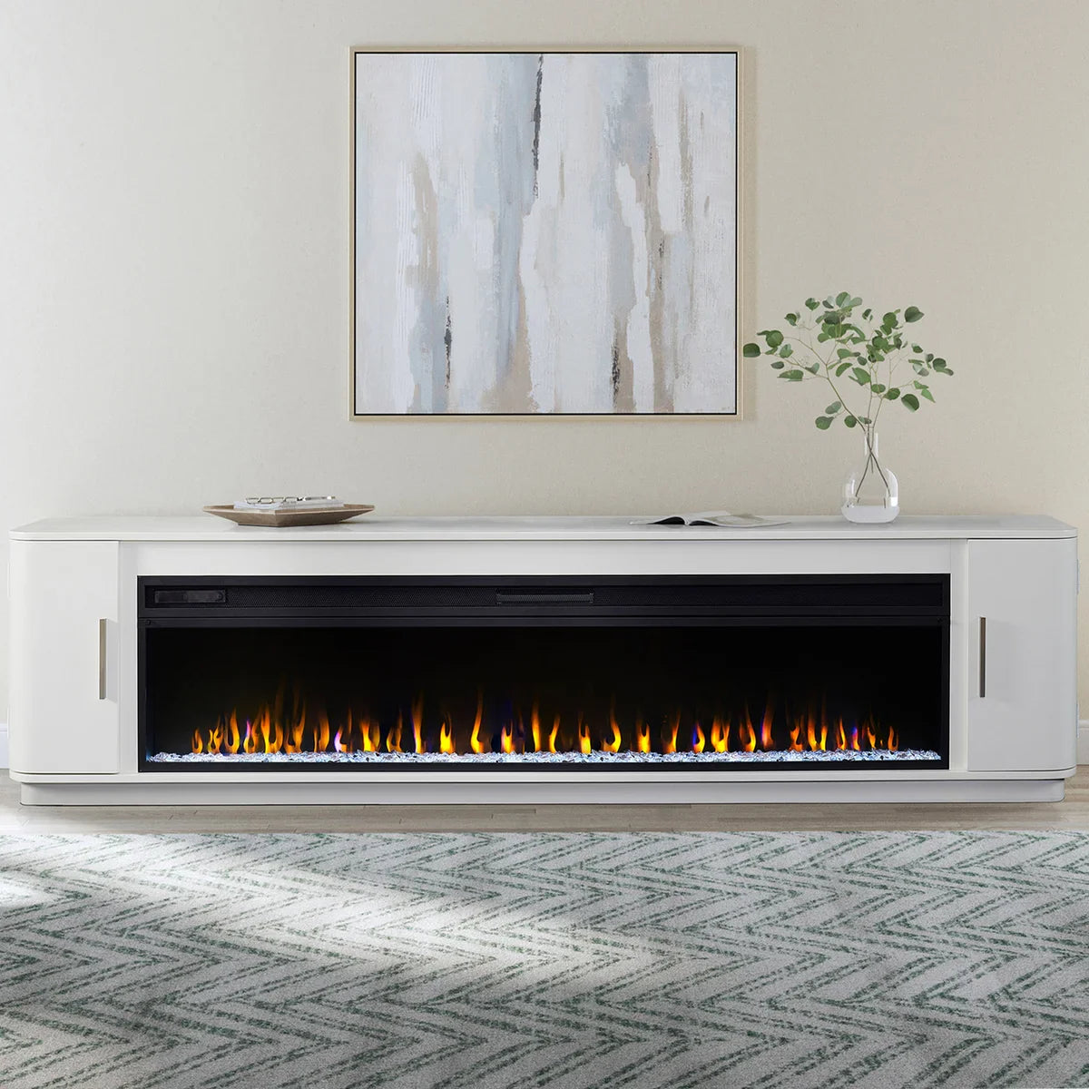 Urban TV Console with Electric Fireplace, White