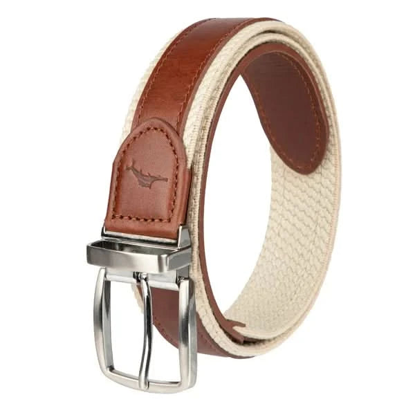 Tommy Bahama Men's Reversible Fabric Belt with Leather Overlay