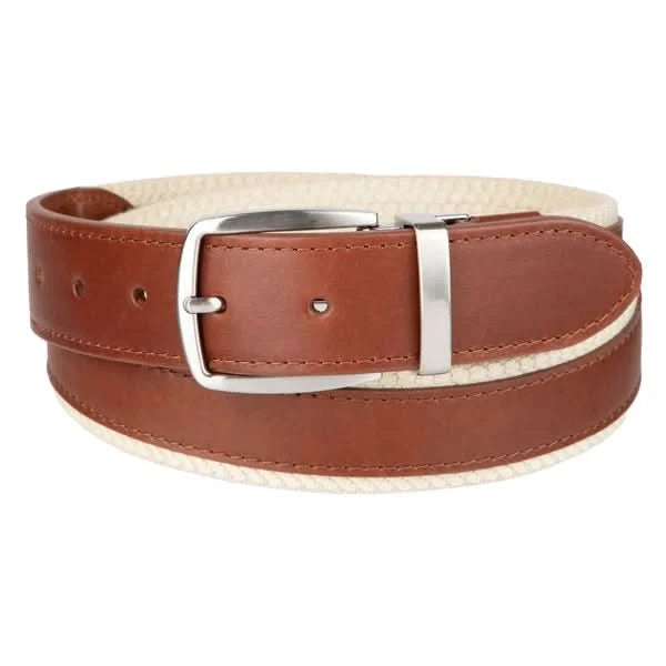 Tommy Bahama Men's Reversible Fabric Belt with Leather Overlay