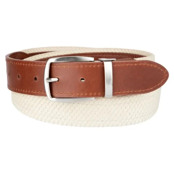 Tommy Bahama Men's Reversible Fabric Belt with Leather Overlay