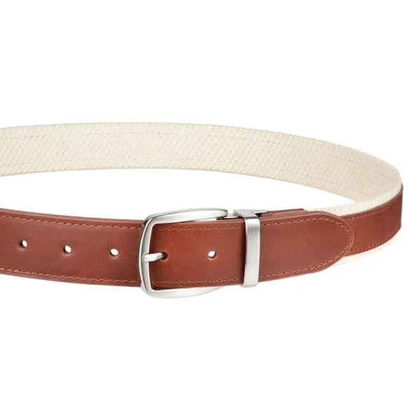 Tommy Bahama Men's Reversible Fabric Belt with Leather Overlay