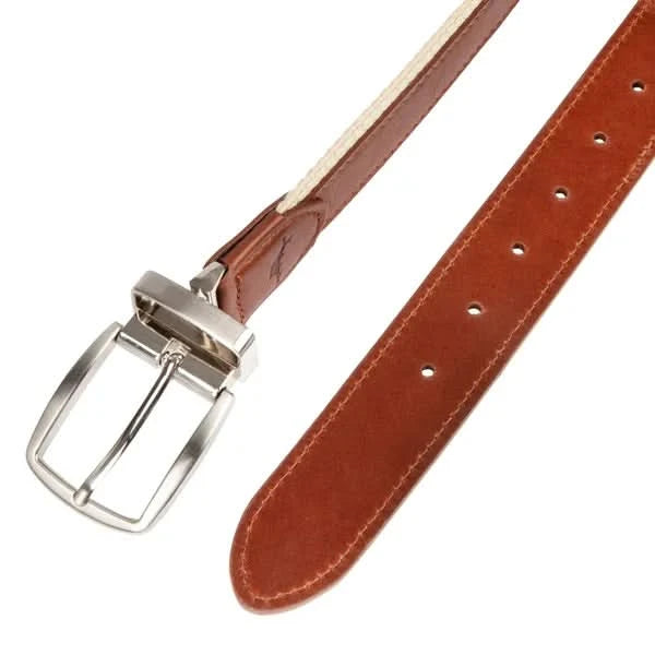 Tommy Bahama Men's Reversible Fabric Belt with Leather Overlay