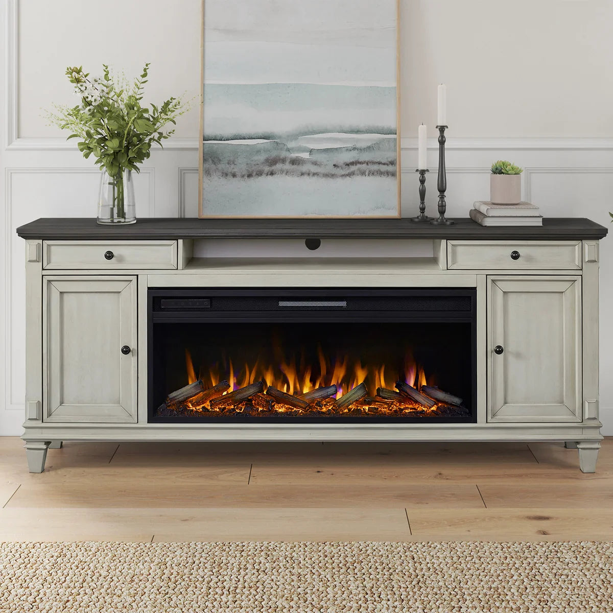 Harrington 75.5” TV Console with Electric Fireplace