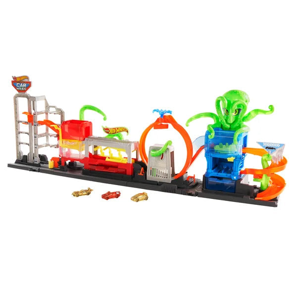 Hot Wheels Octo Carwash and 3 Color Reveal Cars