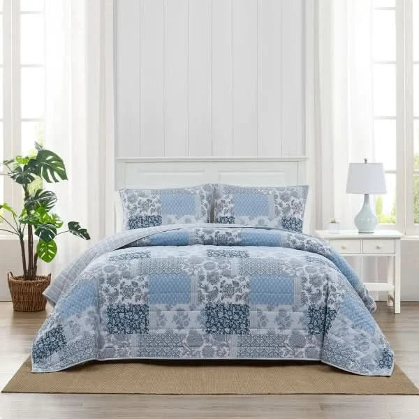 Caro Home 3 Piece Cotton Quilt Set, Mahika Patchwork