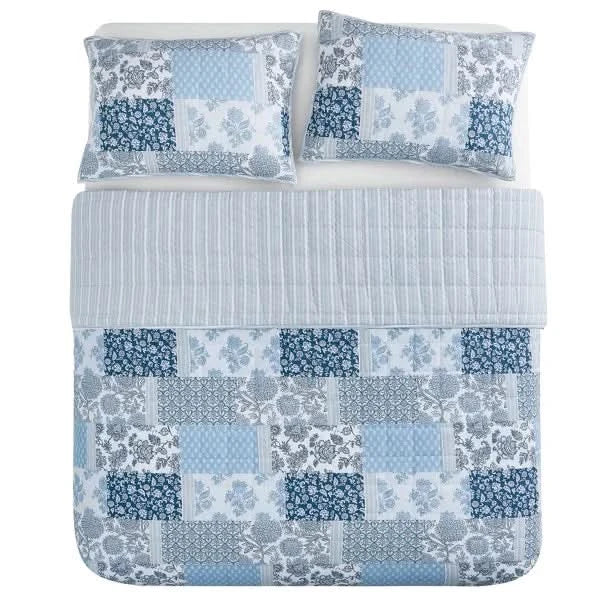 Caro Home 3 Piece Cotton Quilt Set, Mahika Patchwork