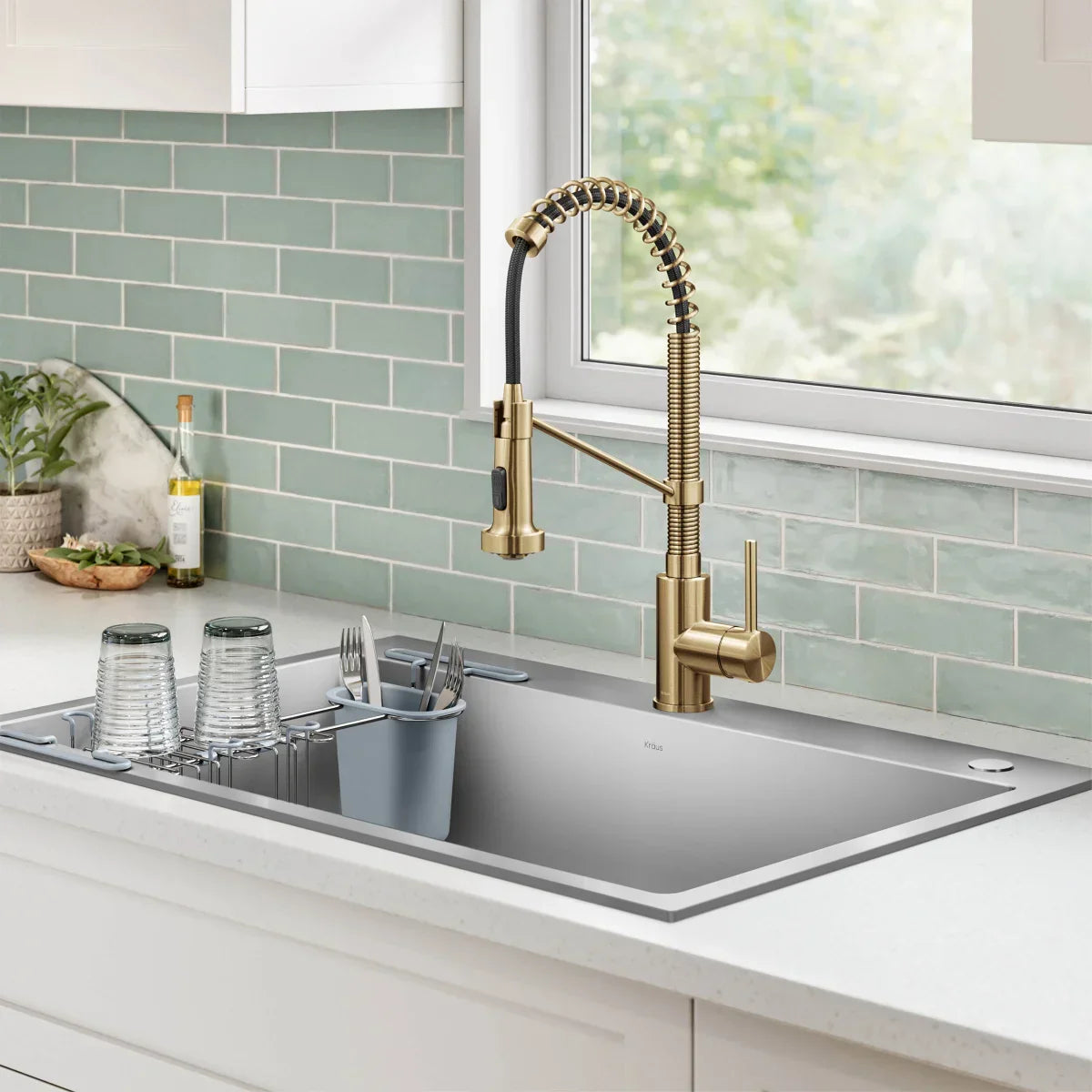 KRAUS 33" Top Mount Single Bowl Kitchen Sink with Commercial Pull Down Faucet