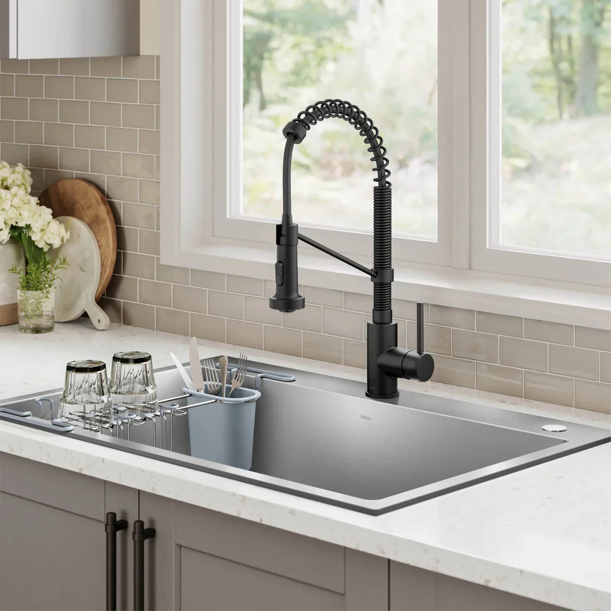 KRAUS 33" Top Mount Single Bowl Kitchen Sink with Commercial Pull Down Faucet