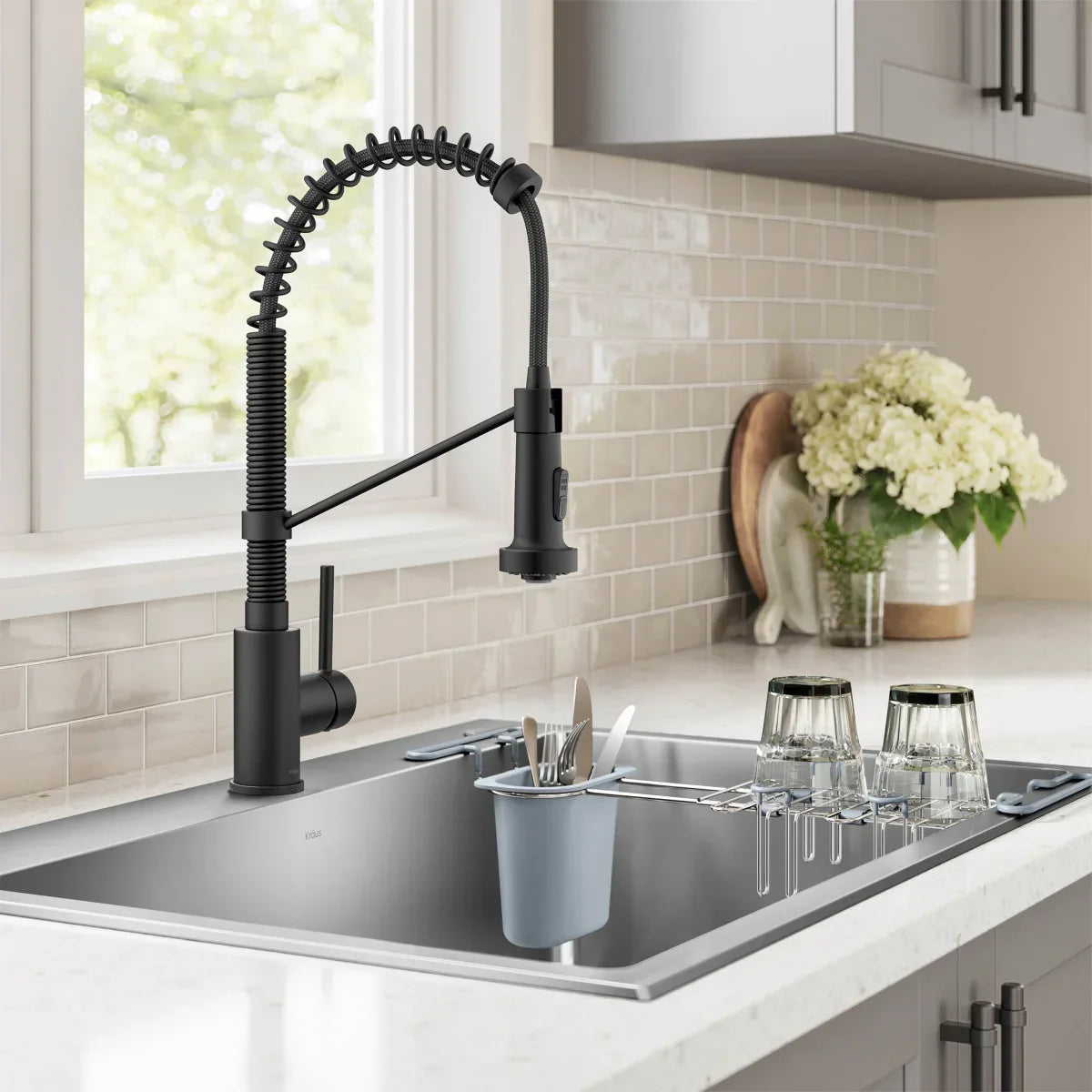 KRAUS 33" Top Mount Single Bowl Kitchen Sink with Commercial Pull Down Faucet