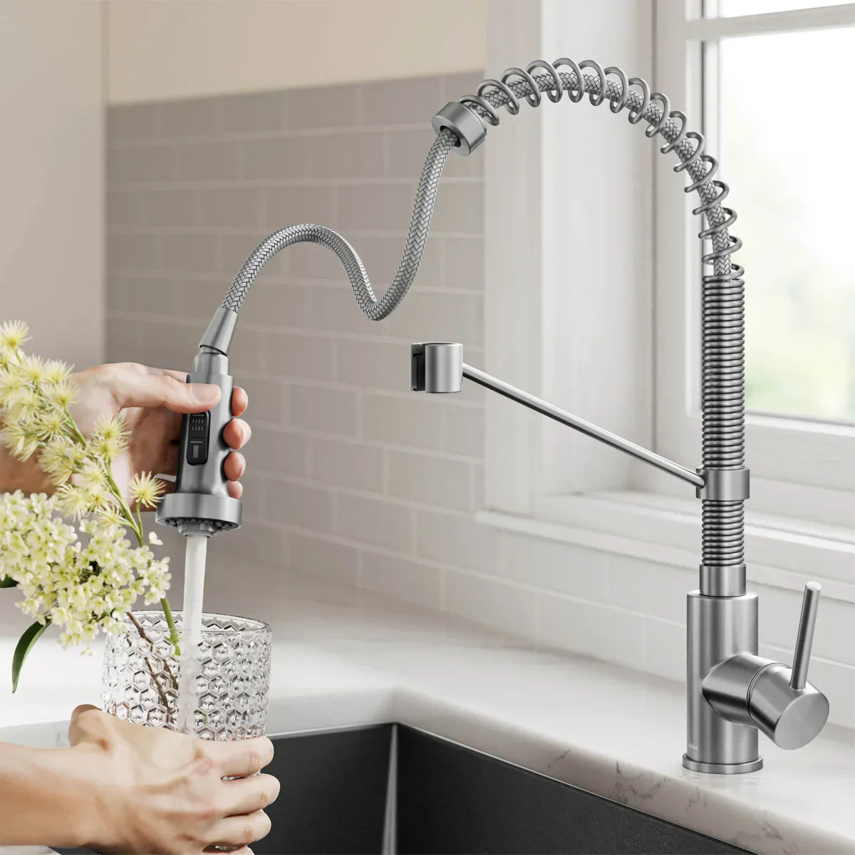 KRAUS 32” Undermount Single Bowl Kitchen Sink with Commercial Pull Down Faucet