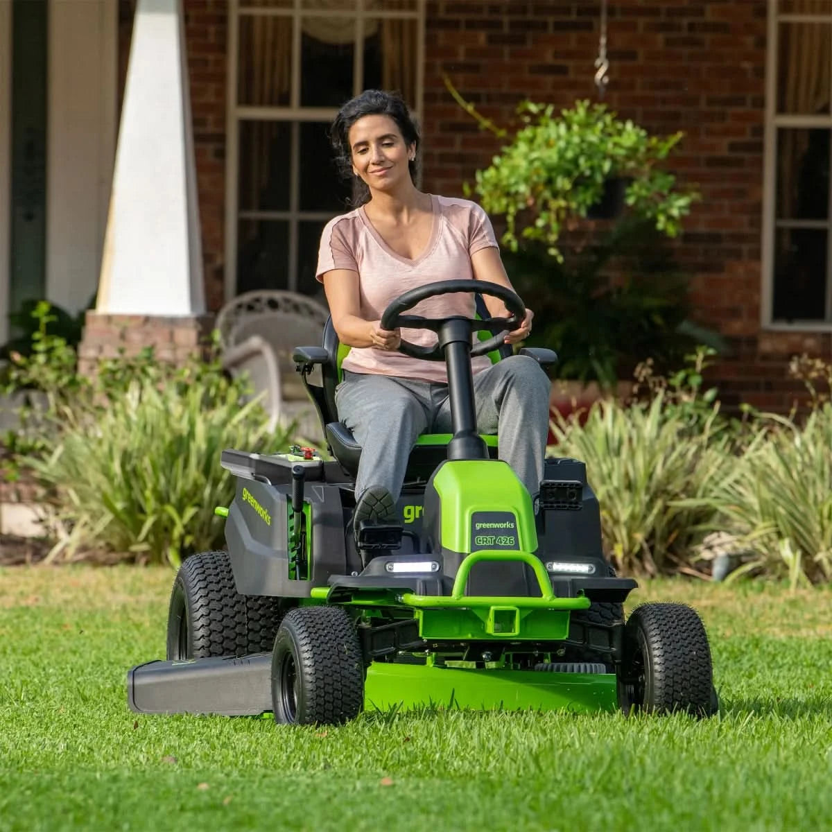 Greenworks 80V 42" Ride-on Tractor Mower w/ (6) 8Ah Batteries, 1.5kW Charger, and Bagger