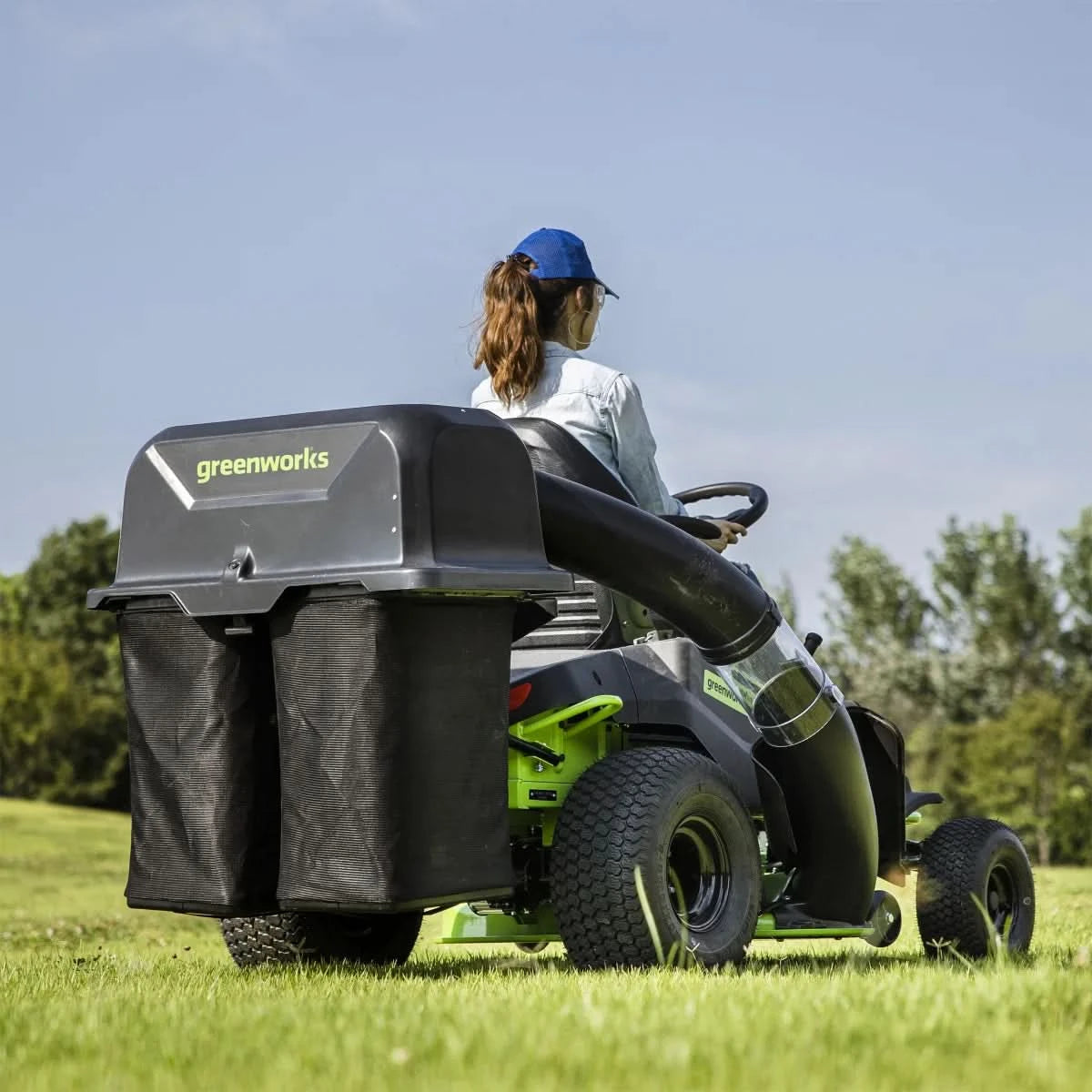 Greenworks 80V 42" Ride-on Tractor Mower w/ (6) 8Ah Batteries, 1.5kW Charger, and Bagger