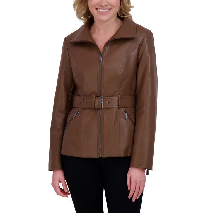 Kenneth Cole Women's Belted Faux Leather Jacket