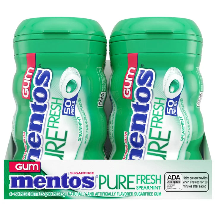 Mentos Pure Fresh Sugar Free Gum, Spearmint, 50 Pieces, 4-count