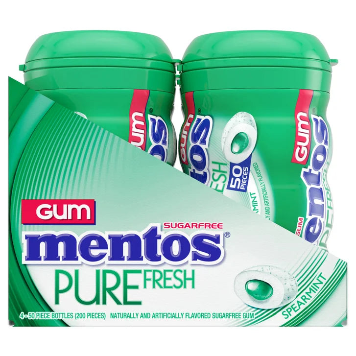 Mentos Pure Fresh Sugar Free Gum, Spearmint, 50 Pieces, 4-count