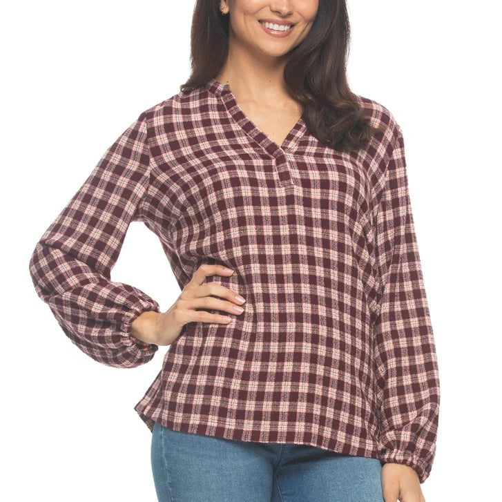 Felina Women's Lurex Plaid Top