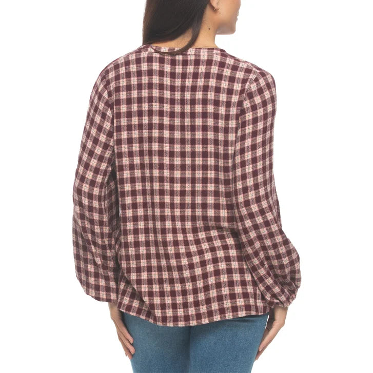 Felina Women's Lurex Plaid Top