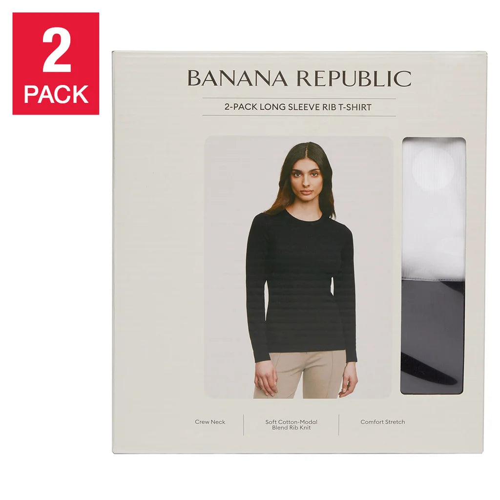 Banana Republic Women's Ribbed Crewneck Long Sleeve T-shirt, 2-pack