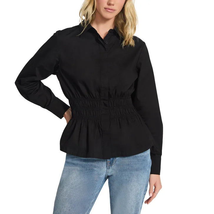 Steve Madden Women's Smock Waist Button Up Shirt