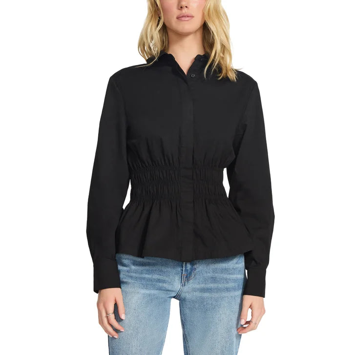 Steve Madden Women's Smock Waist Button Up Shirt