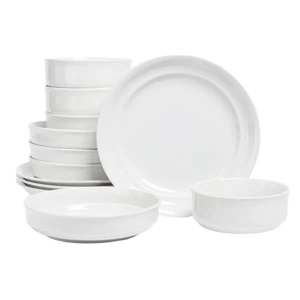 Rimmed 12-piece Glossy Porcelain Dinnerware Set