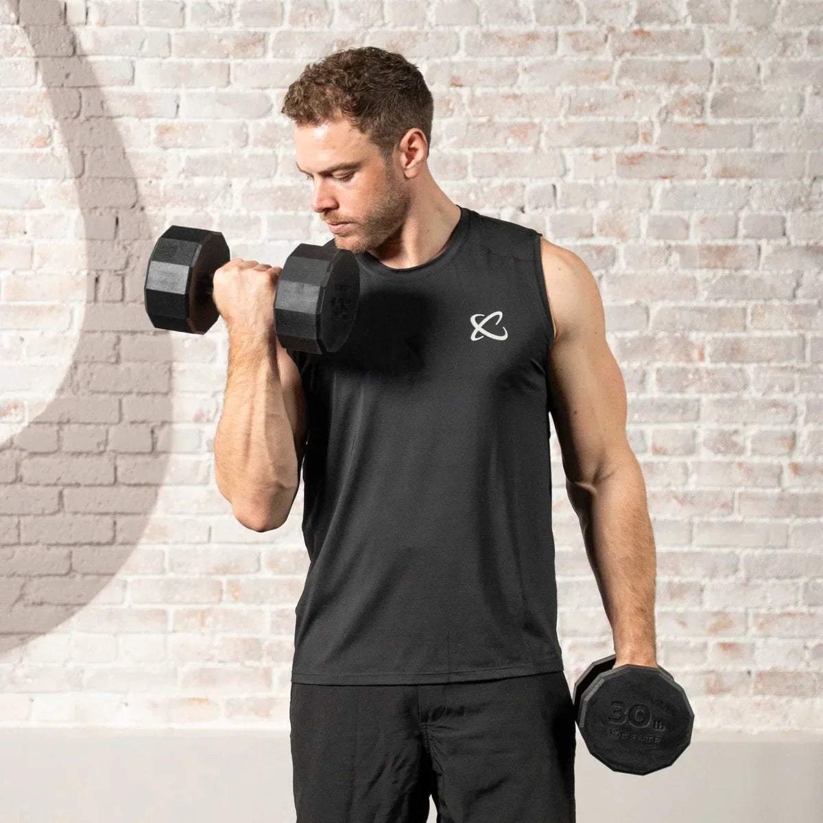 Centr 12-sided 210 lb. Rubber Dumbbell Set with Rack