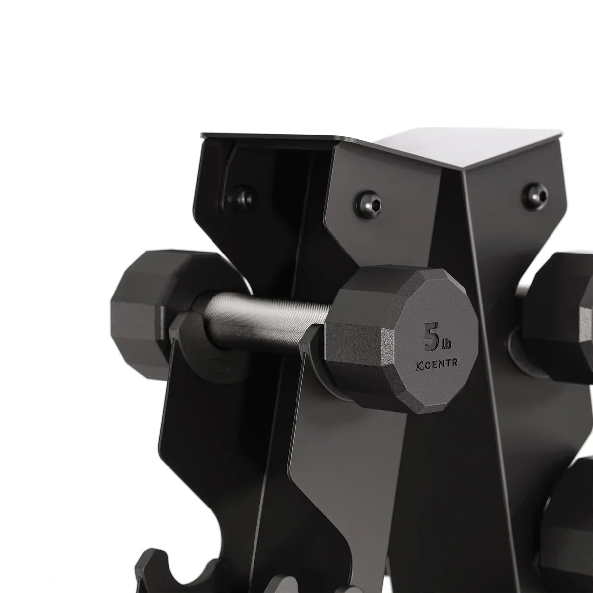 Centr 12-sided 210 lb. Rubber Dumbbell Set with Rack