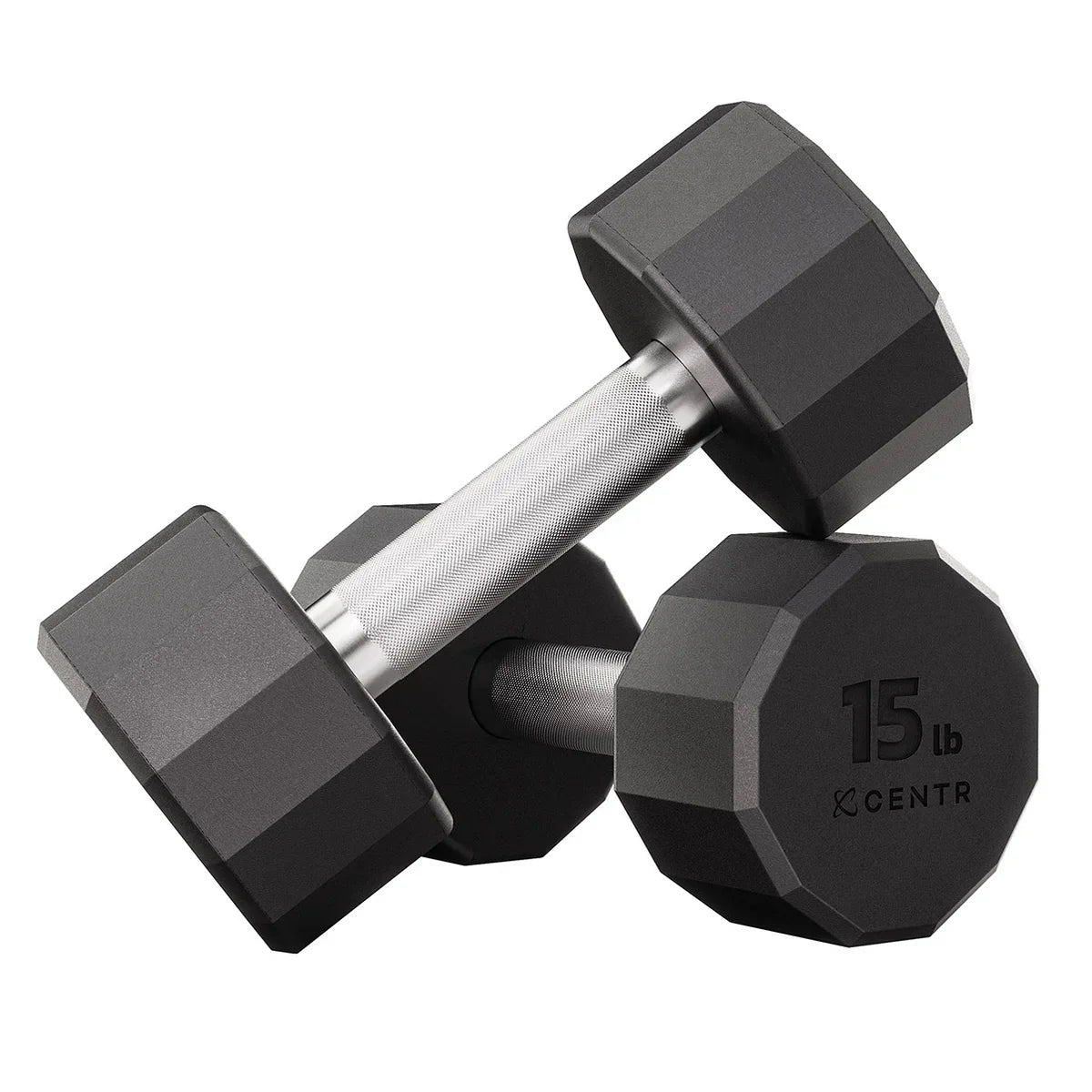 Centr 12-sided 210 lb. Rubber Dumbbell Set with Rack