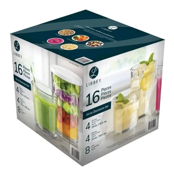 Libbey Atria 16pc Glassware Set with Lids