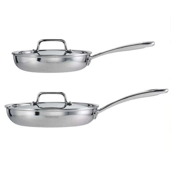 Tramontina 4-piece Stainless Steel Fry Pan Set with Ceramic Nonstick Interior and Lids