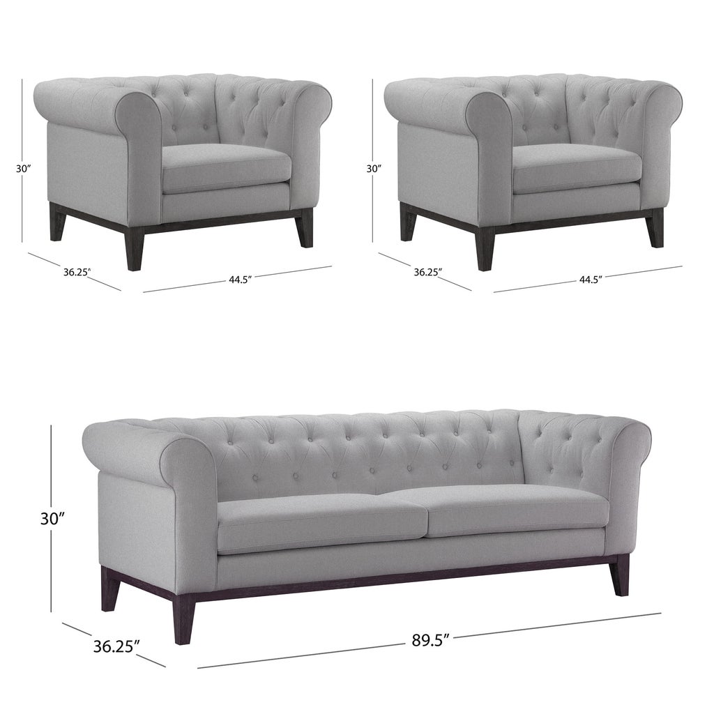 Gwen Fabric Chesterfield 3-piece Set, Sofa and 2 Chairs