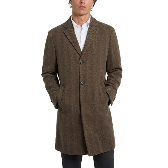 Kenneth Cole Mens Herringbone Overcoat