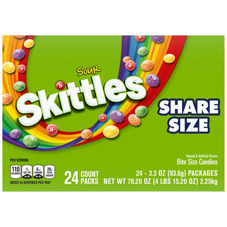 Skittles Bite Size Candies, Sour,  Share Size, 3.3 Oz, 24-Count