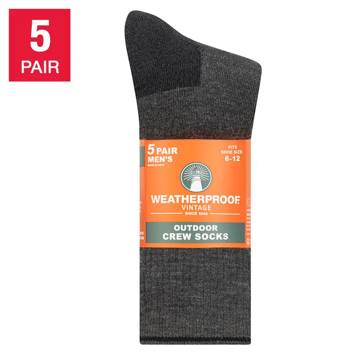 Weatherproof Vintage Men's Outdoor Crew Sock, 5-pair