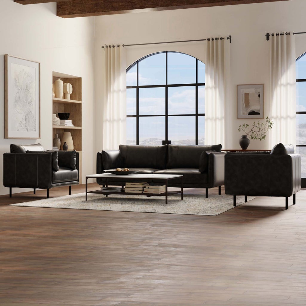 Simone Top Grain Leather Sofa with Two Matching Chairs