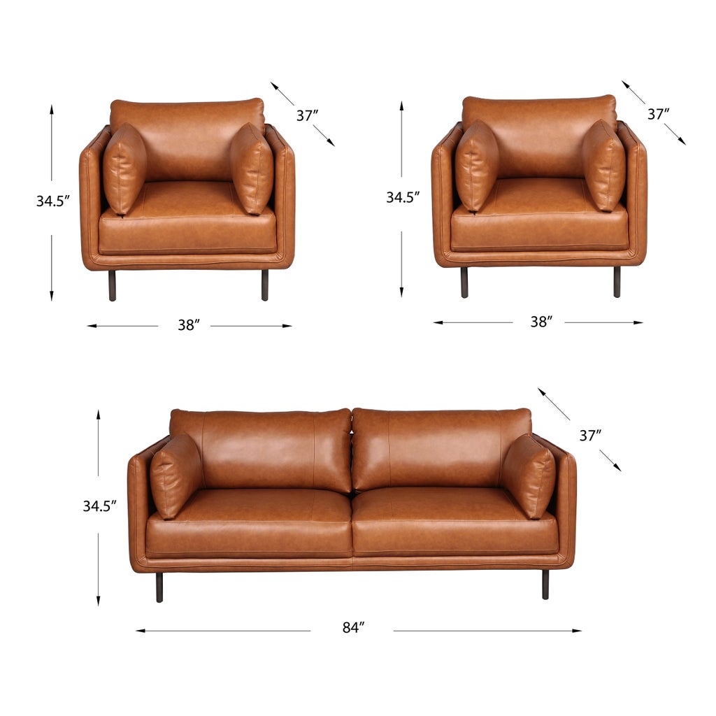 Simone Top Grain Leather Sofa with Two Matching Chairs