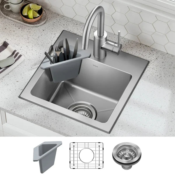 KRAUS Drop In Single Bowl 18 Gauge Stainless Steel Sink