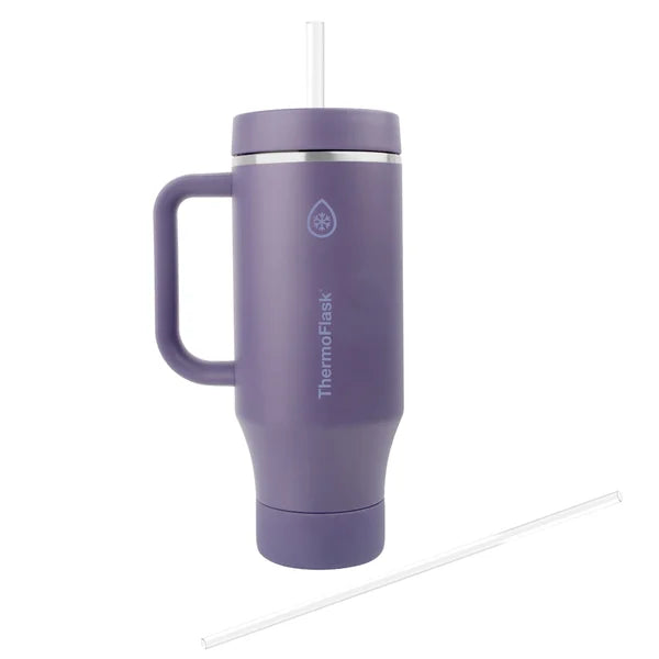 ThermoFlask 40 oz Insulated Stainless Steel Tumbler with Handle and Straw Lid, 2-pack