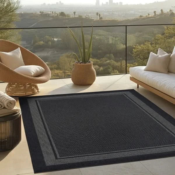 Ravenna Indoor/Outdoor Rug, Geo Border Charcoal