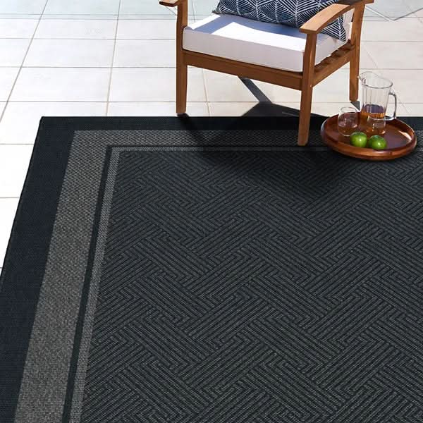 Ravenna Indoor/Outdoor Rug, Geo Border Charcoal