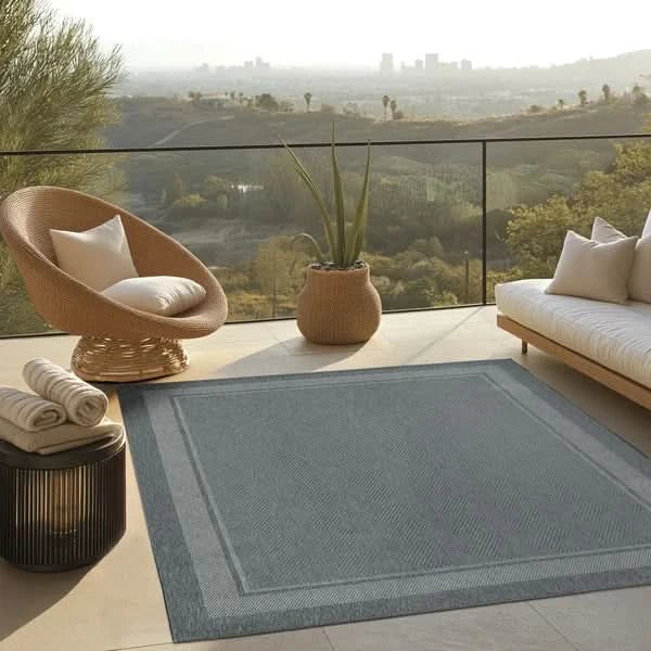 Ravenna Indoor/Outdoor Rug, Geo Border Silver