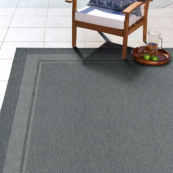 Ravenna Indoor/Outdoor Rug, Geo Border Silver