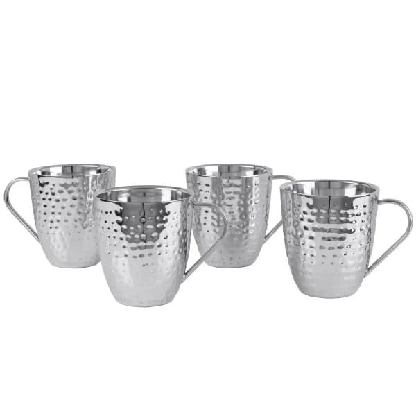Mikasa Set of 4 Double-wall Hammered Stainless Steel Mugs