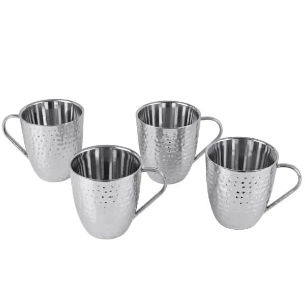 Mikasa Set of 4 Double-wall Hammered Stainless Steel Mugs