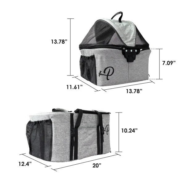 Petique Deluxe Double Decker Gray Pet Stroller With Accessory Bundle