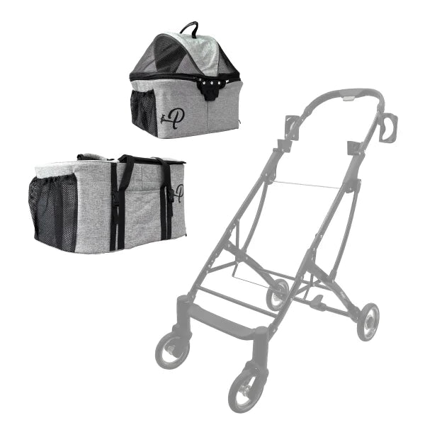 Petique Deluxe Double Decker Gray Pet Stroller With Accessory Bundle